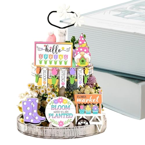 Set mit mehrstufigen Tablett-Dekorationen, mehrstufiges Frühlings-Tablett-Dekor, Dekoration für Frühling aus Holz, Frühlingsdekoration, Dekoration von Zvn Zojne