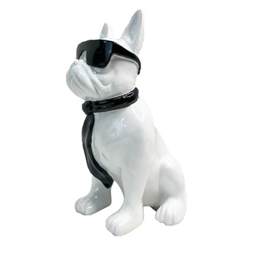 Sitzende Bulldogge Skulptur – Tischdekoration Bulldogge | Lustige Hundestatue mit Sonnenbrille | Tischdekoration für Hunde aus Kunstharz, dekorative Tierstatue, Büroskulptur von Zvn Zojne