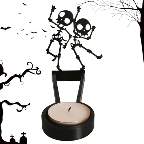 Tea Light Shadow Caster – gruseliger Kerzenhalter mit Kerze | gruseliger Halloween-Kerzenständer | Teelicht mit Rollen, Gothic Tischdekoration, Schwarz für F von Zvn Zojne