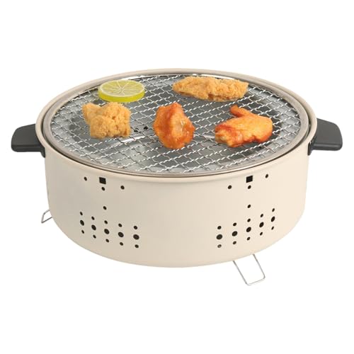 Tragbarer Holzkohlegrill | runder Grillrost, antihaftbeschichtet, Holzkohlepfanne, kompakter Tischräucher, Spaltgrill für die Küche im Freien von Zvn Zojne
