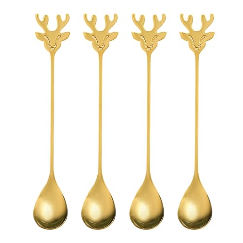 Weihnachts-Kaffeelöffel, Teelöffel zum Umrühren | 4 x Rührlöffel mit Weihnachtsmotiven, goldene Rührlöffel, Geschirrlöffel für Zuhause, Kaffee, Bäckerei von Zvn Zojne