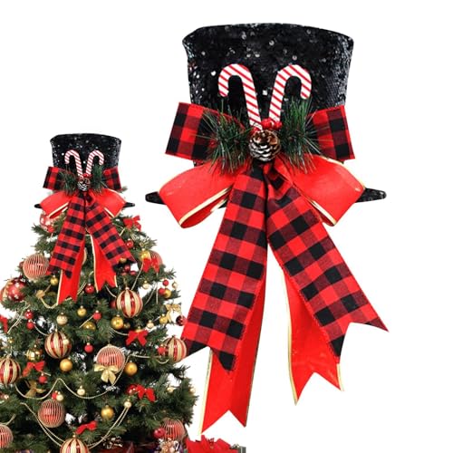Weihnachtsbaumspitzenhut – faltbarer Weihnachtsbaumhut Ornament | Hohe Form für Weihnachtsbaum mit gestreiftem Schleifenband | Weihnachtsbaumhut Dekoration für von Zvn Zojne
