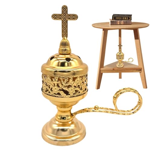 Weihrauchbrenner aus Metall – Räucherstäbchenhalter mit Kreuz | Räucherstäbchenhalter aus Metall, kleine Schale aus Messing | Weihrauchbrenner aus katholischem Harz, Räucherstäbchenhalter Vintage von Zvn Zojne