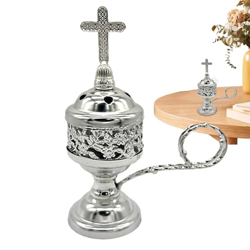 Weihrauchbrenner aus Metall – Räucherstäbchenhalter mit Kreuz | Räucherstäbchenhalter aus Metall, kleine Schale aus Messing | Weihrauchbrenner aus katholischem Harz, Räucherstäbchenhalter Vintage von Zvn Zojne