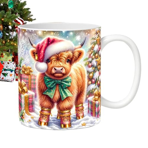 Zvn Zojne Tasse mit Hochlandkuhmotiv, Keramik-Kuh-Tasse, 3D-Kaffeetassen, Weihnachtszubehör, Hochlandkuh-Kaffeetasse für Freunde, Familie, heißer Kaffee, kalter Tee von Zvn Zojne
