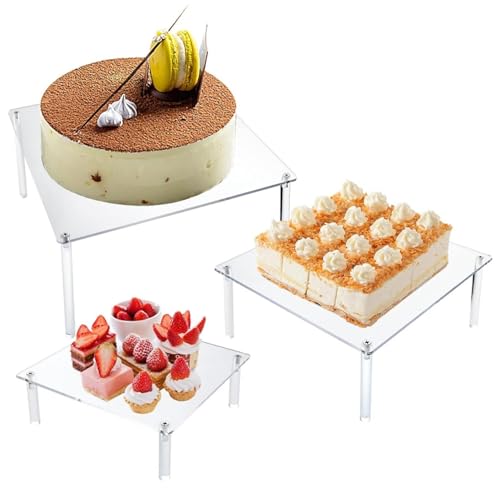 Zvn Zojne Tortenständer Acryl Tortenständer Quadratisch 3 Stück Bäckereiständer Tortenständer Acryl Kuchenständer für Babyparty, Weihnachten, Hochzeit von Zvn Zojne