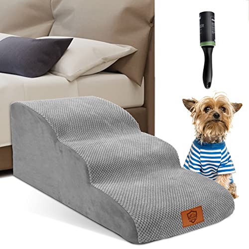 ZNM Hundetreppe, Hunderampe mit 3 Stufen, 85L x 40W x 40H cm, Katzentreppe mit Decke aus wasserdichtem Stoff, rutschfeste Tiertreppe für Bett und Sofa - Grau von Zvonema