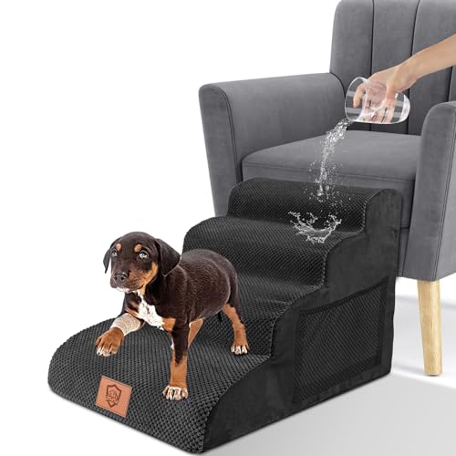 Zvonema Hundetreppe, 4 - Stufige Haustier - Treppen für Kleine/Mittlere Hunde, Hochdichte - Schaum - Hundebank, rutschfeste Waschbare Hülle, Zugang zu Bett/Sofa, Platzsparendes Design von Zvonema