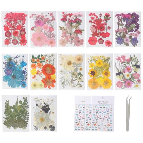 495-teiliges Premium-Trockenblumen-Set mit gepressten Blüten und Schmetterlings-Aufklebern, geeignet für Kunstharzkunst und Nägel, Schmetterlings-Aufkleber, Bastelbündel von ZwaitL
