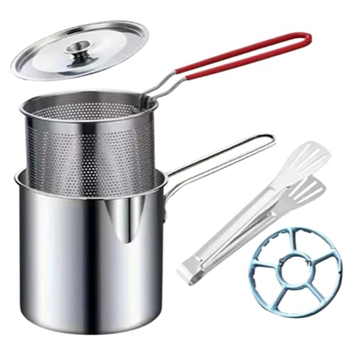 Kleine Edelstahl-Bratentöpfe mit Netzkorb, Miniatur, ergonomisch, Einhandgriff, Bratpfanne mit Sieb, Fritteusen mit Siebnetz von ZwaitL