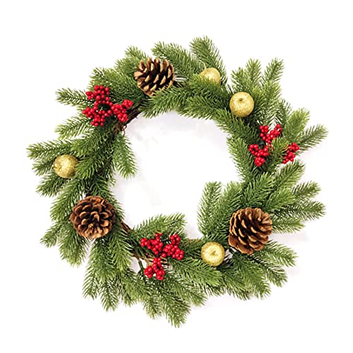 Künstlicher Weihnachtskranz zum Aufhängen an der Tür mit Rattan-Zweig, Tannenzapfen, Weihnachtsgirlande für Vorderseite, künstliche Ornamente, rote Früchte, Tannennadeln, grüne Pflanze für Künstlicher Weihnachtskranz zum Aufhängen an der Tür mit Rattan-Zweig, Tannenzapfen, Weihnachtsgirlande für Vorderseite, künstliche Ornamente, rote Früchte, Tannennadeln, grüne Pflanze für von ZwaitL