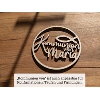 Personalisierter Holzkranz Kommunion & Konfirmation Mit Fisch Ichthys | Namensschild Taufe Firmung Geschenk Deko Holzring Wunschtext Personalisierter Holzkranz Kommunion & Konfirmation Mit Fisch Ichthys | Namensschild Taufe Firmung Geschenk Deko Holzring Wunschtext von ZwaytShop