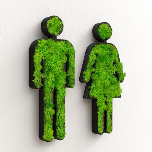 Frau + Mann WC Türschild Moos Klo Schild Toiletten Moosschild Toilettenschild Selbstklebend Gäste WC Moosbild Schwarz von Zwayve