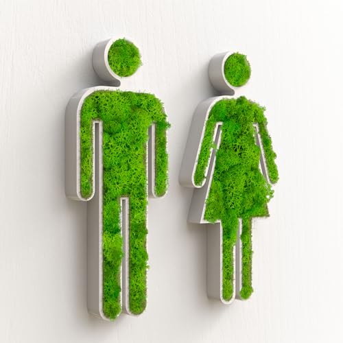 Frau + Mann WC Türschild Moos Klo Schild Toiletten Moosschild Toilettenschild Selbstklebend Gäste WC Moosbild Weiß von Zwayve