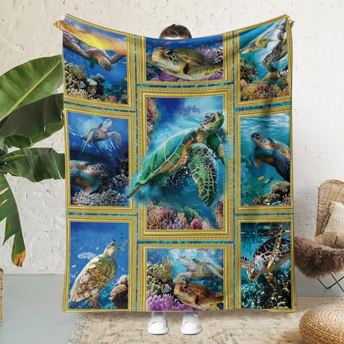 Kuscheldecke Blaue Schildkröte Sanft Flauschig Decke,Flanell Weich Fleecedecke,Kinder Fleecedecke,Wohndecke Warm, Decke Sofadecke Couchdecke,Winterdecke 130X150Cm von Zweig