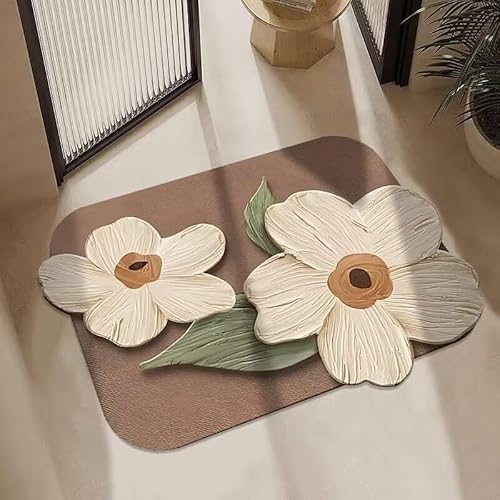 Zweig Badematte Braune Weiße Blüten Badezimmermatte Weiche Badematte,Bad Teppich,rutschfeste Waschbar Badvorleger,Duschmatte Deko Fussmatte Matte von Zweig