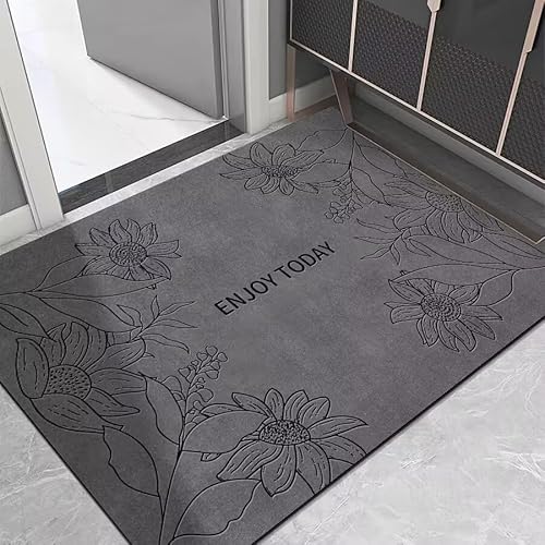 Zweig Badvorlegergraue Blume rutschfest Waschbar Badematte,Saugfähige Badematte,Badematten Badteppiche,Schnell Trocknende Bodenmatte,Für Dusche,Badewannen Und Badezimmer von Zweig