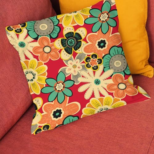 Zweig Kissenbezug 45X45 Rote Gelbe Blume Kissenbezüge, Kissenhülle Baumwolle, Leinen Werfen Sie ，Sofa Schlafzimmer Couch Outdoor Kissenbezug ，Reißverschluss, Superweicher von Zweig