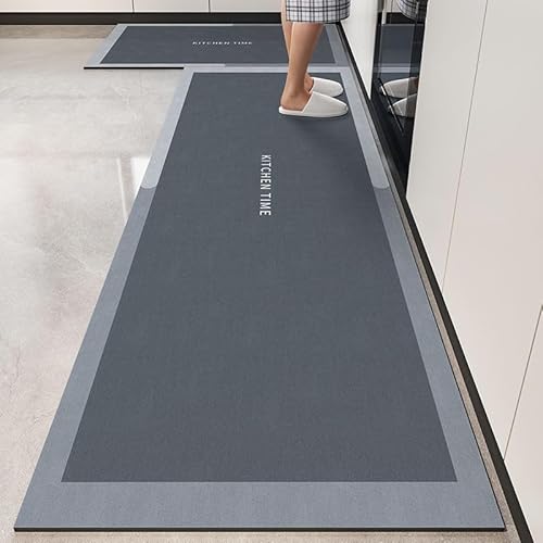 Zweig Küchenteppich Blau Grau Küchenläufer,Waschbar rutschfest,Gummirücken Küchenmatte Für Esszimmer,Läufer Flur Saugfähige Bodenmatte,Mit Ölfest Und Wasserdicht von Zweig