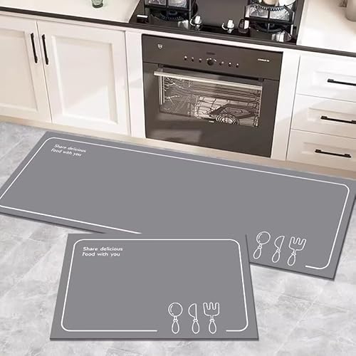 Zweig Küchenteppich Grau Küchenläufer,Waschbar rutschfest,Gummirücken Küchenmatte Für Esszimmer,Läufer Flur Saugfähige Bodenmatte,Mit Ölfest Und Wasserdicht von Zweig