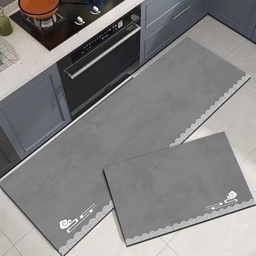 Zweig Küchenteppich Grau Küchenläufer,Waschbar rutschfest,Gummirücken Küchenmatte Für Esszimmer,Läufer Flur Saugfähige Bodenmatte,Mit Ölfest Und Wasserdicht von Zweig