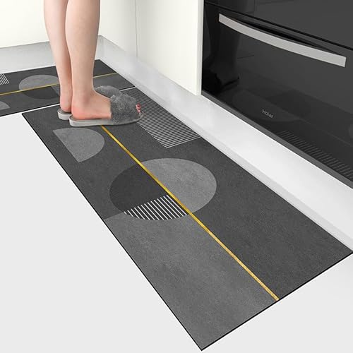 Zweig Küchenteppich Graue Geometrie Küchenläufer,Waschbar rutschfest,Gummirücken Küchenmatte Für Esszimmer,Läufer Flur Saugfähige Bodenmatte,Mit Ölfest Und Wasserdicht von Zweig