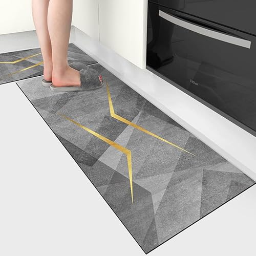 Zweig Küchenteppich Graue Geometrie Küchenläufer,Waschbar rutschfest,Gummirücken Küchenmatte Für Esszimmer,Läufer Flur Saugfähige Bodenmatte,Mit Ölfest Und Wasserdicht von Zweig