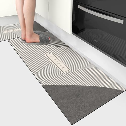 Zweig Küchenteppich Graue Geometrie Küchenläufer,Waschbar rutschfest,Gummirücken Küchenmatte Für Esszimmer,Läufer Flur Saugfähige Bodenmatte,Mit Ölfest Und Wasserdicht von Zweig