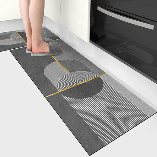 Zweig Küchenteppich Graue Geometrie Küchenläufer,Waschbar rutschfest,Gummirücken Küchenmatte Für Esszimmer,Läufer Flur Saugfähige Bodenmatte,Mit Ölfest Und Wasserdicht von Zweig
