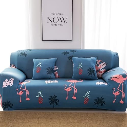 Zweig Sofabezug Blauer Flamingo 3 Sitzer Mit Armlehne, Stretch Spandex Couchbezug Sesselbezug Elastischer, Antirutsch Stretchhusse Weich Stoff von Zweig