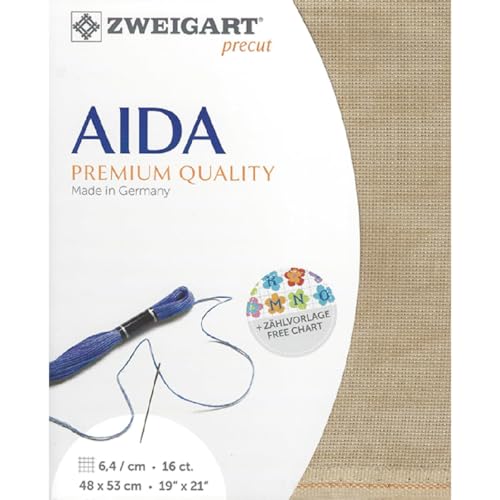 Zweigart AIDA Precut 16 ct. 3251 Farbe 3009 vintage, Handarbeitsstoff für Kreuzstich 48x53 cm von Zweigart