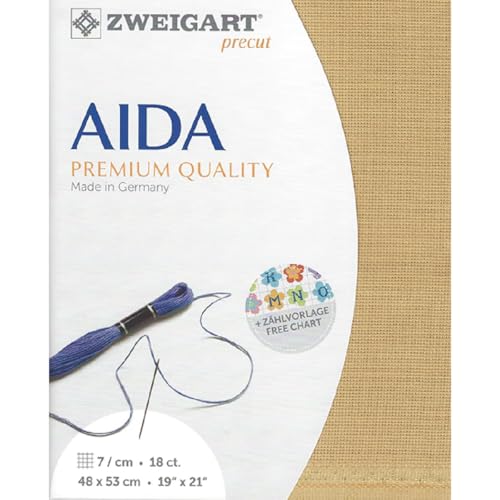 Zweigart AIDA Precut 18 ct. Fein-Aida 3793 Farbe 3040 sand, Handarbeitsstoff für Kreuzstich 48x53 cm von Zweigart