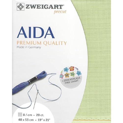Zweigart AIDA Precut 20 ct. Extra Fein Aida 3326 Farbe 6083 salbeigrün, Handarbeitsstoff für Kreuzstich 48x53 cm von Zweigart