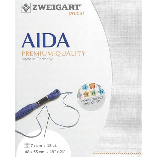 Zweigart AIDA precut 18 ct. Fein-Aida 3793 Farbe 7011 hellgrau weiß, Handarbeitsstoff für Kreuzstich 48x53cm Zweigart AIDA precut 18 ct. Fein-Aida 3793 Farbe 7011 hellgrau weiß, Handarbeitsstoff für Kreuzstich 48x53cm von Zweigart