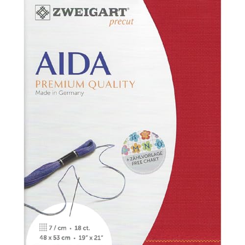 Zweigart AIDA precut 18 ct. Fein-Aida 3793 Farbe 954 rot, Handarbeitsstoff für Kreuzstich 48x53cm Zweigart AIDA precut 18 ct. Fein-Aida 3793 Farbe 954 rot, Handarbeitsstoff für Kreuzstich 48x53cm von Zweigart