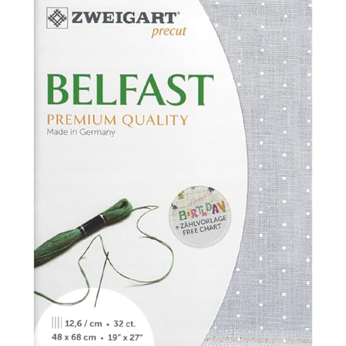 Zweigart Zählstoff BELFAST Precut 32 ct. 3609 Farbe 7479 Mini Dots grau-weiß, Handarbeitsstoff aus 100% Leinen für Stickerei 48x68 cm Zweigart Zählstoff BELFAST Precut 32 ct. 3609 Farbe 7479 Mini Dots grau-weiß, Handarbeitsstoff aus 100% Leinen für Stickerei 48x68 cm von Zweigart