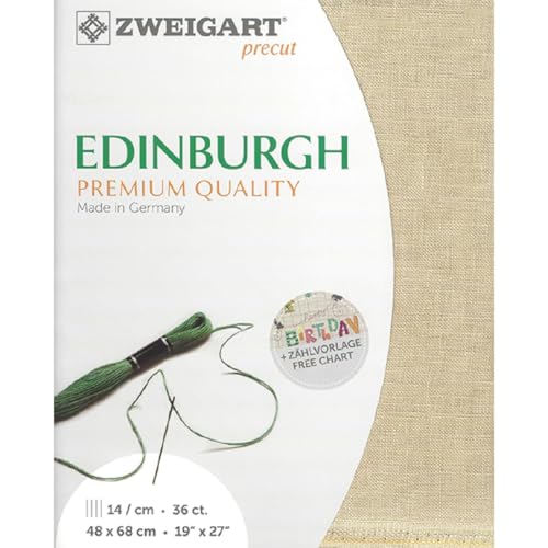 Zweigart Zählstoff EDINBURGH Precut 35 ct. 3217 Farbe 233 antikelfenbein, Handarbeitsstoff aus 100% Leinen für Stickerei 48x68 cm von Zweigart