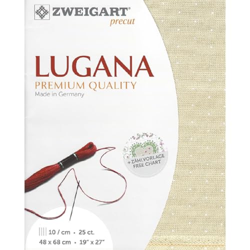 Zweigart Zählstoff LUGANA Precut 25 ct. 3835 Farbe 2419 mini dots beige weiß, Handarbeitsstoff für Stickerei 48x68 cm von Zweigart