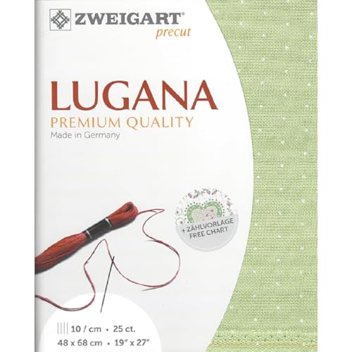 Zweigart Zählstoff LUGANA Precut 25 ct. 3835 Farbe 6349 mini dots grün weiß, Handarbeitsstoff für Stickerei 48x68 cm Zweigart Zählstoff LUGANA Precut 25 ct. 3835 Farbe 6349 mini dots grün weiß, Handarbeitsstoff für Stickerei 48x68 cm von Zweigart