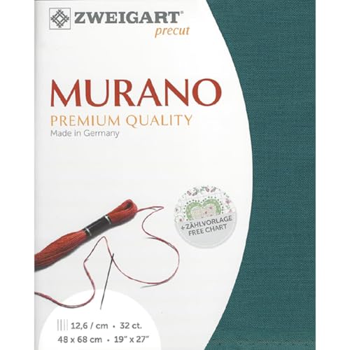 Zweigart Zählstoff MURANO Precut 32 ct. 3984 Farbe 5153 petrol, Handarbeitsstoff für Stickerei 48x68 cm von Zweigart