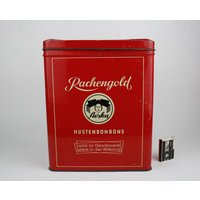 Große Antike Blechdose Aeska Karlsruhe Husten Bonbons Rachengold Rot Tante Emma Vintage Dose Vorrat von ZweiteLiebeLaden