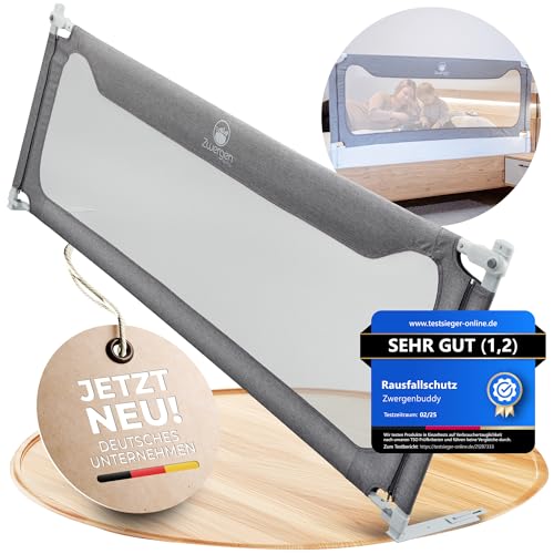 Zwergenbuddy® NEU Rausfallschutz Bett (200cm) Schadstoffgeprüftes Bettgitter Bettschutzgitter [Eine Seite] mit Gurt für mehr Stabilität - Sicherer Schutz für Ihr Kind! von Zwergenbuddy