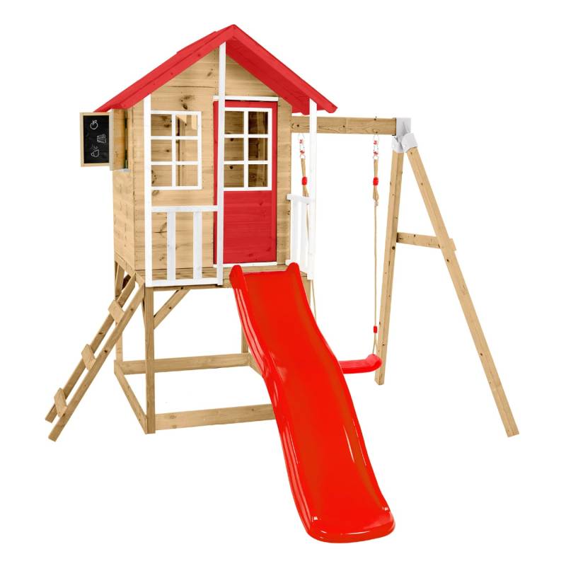 Zwerkules Spielhaus Lolla 2 m. Rutsche u. Schaukel 352 x 280 x 224 cm Rot FSC® von Zwerkules