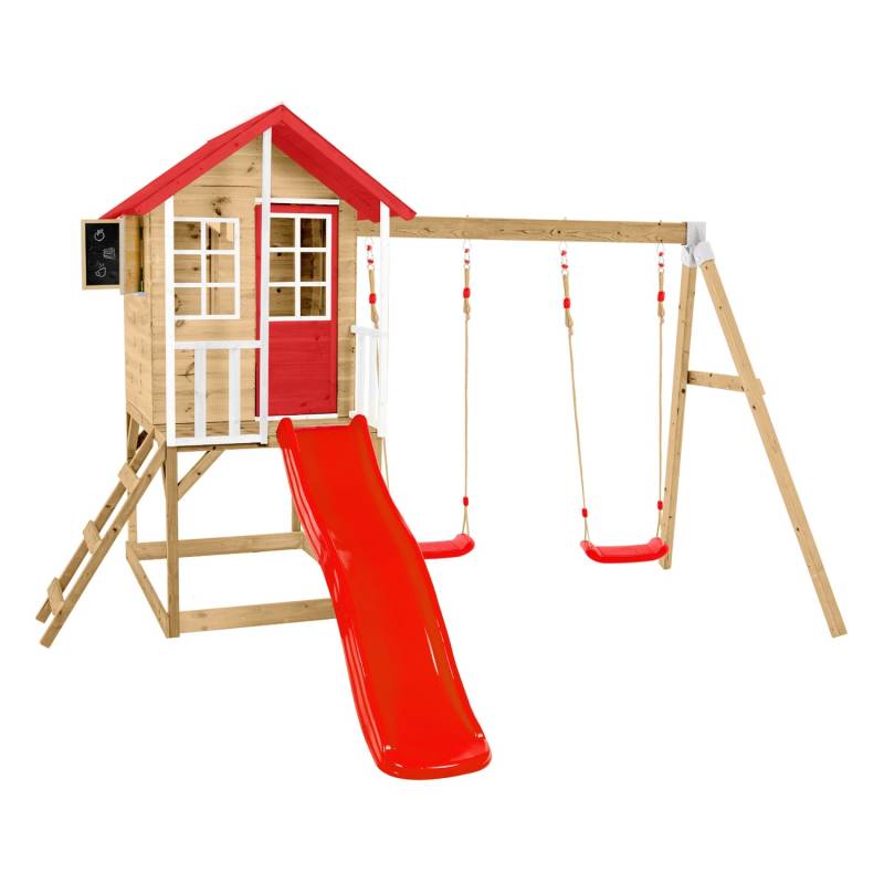 Zwerkules Spielhaus Lolla 3 m. Rutsche u. Schaukel 352 x 370 x 224 cm Rot FSC® von Zwerkules