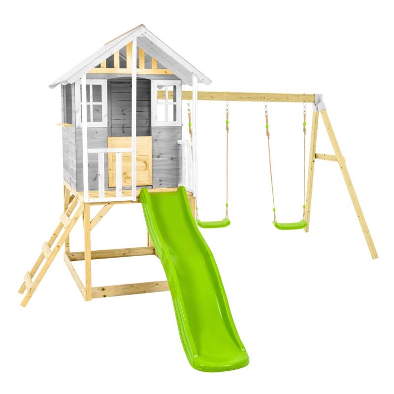 Zwerkules Spielhaus Valli 3 m. Rutsche u. Schaukel 352 x 370 x 277 cm Grau FSC® von Zwerkules