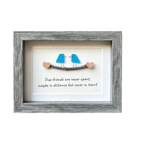Zwfjcmsa Meeresglas-Kunst, Seeglas-Vögel, Geburtstagsgeschenk für, Handgefertigter Fotorahmen, Seeglas-Vögel, Treibholzwand, Blau, Langlebig, Einfache Installation, Einfach zu Verwenden von Zwfjcmsa