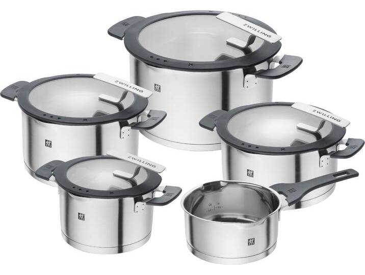 Topf-Set ZWILLING Simplify , silber, Töpfe, Sandwichboden, Stay-Cool-Griffe, integriertes Sieb, (Glas)Deckelhalter, Topseller von Zwilling