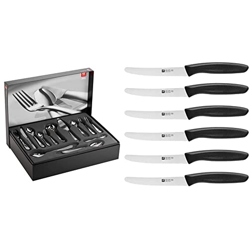 ZWILLING Besteck-Set, 68-tlg, Für 12 Personen, 18/10 Edelstahl/Hochwertiger Klingenstahl, Poliert, Nottingham & Messer-Set, 6-tlg, Küchenmesser, Klingenlänge: 12 cm,Twin Grip von Zwilling