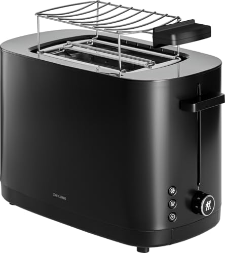 ZWILLING ENFINIGY Toaster mit 3 Automatikprogrammen, 7 Bräunungsgraden und Abschaltfunktion, 2 Schlitze kurz für 2 Scheiben, mit Brötchenaufsatz, Schwarz von ZWILLING