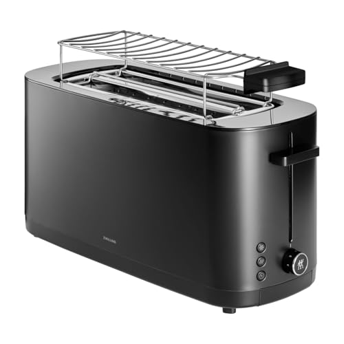 ZWILLING ENFINIGY Toaster mit 3 Automatikprogrammen, 7 Bräunungsgraden und Abschaltfunktion, Langschlitztoaster für 4 kurze oder 2 lange Scheiben, mit Brötchenaufsatz, Schwarz von ZWILLING